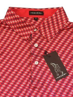 NEW Haven “The Don” Red White and Blue 45 47 Trump Red Golf Polo Shirt M